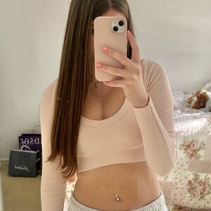 Garage Pink Long Sleeve Crop Top